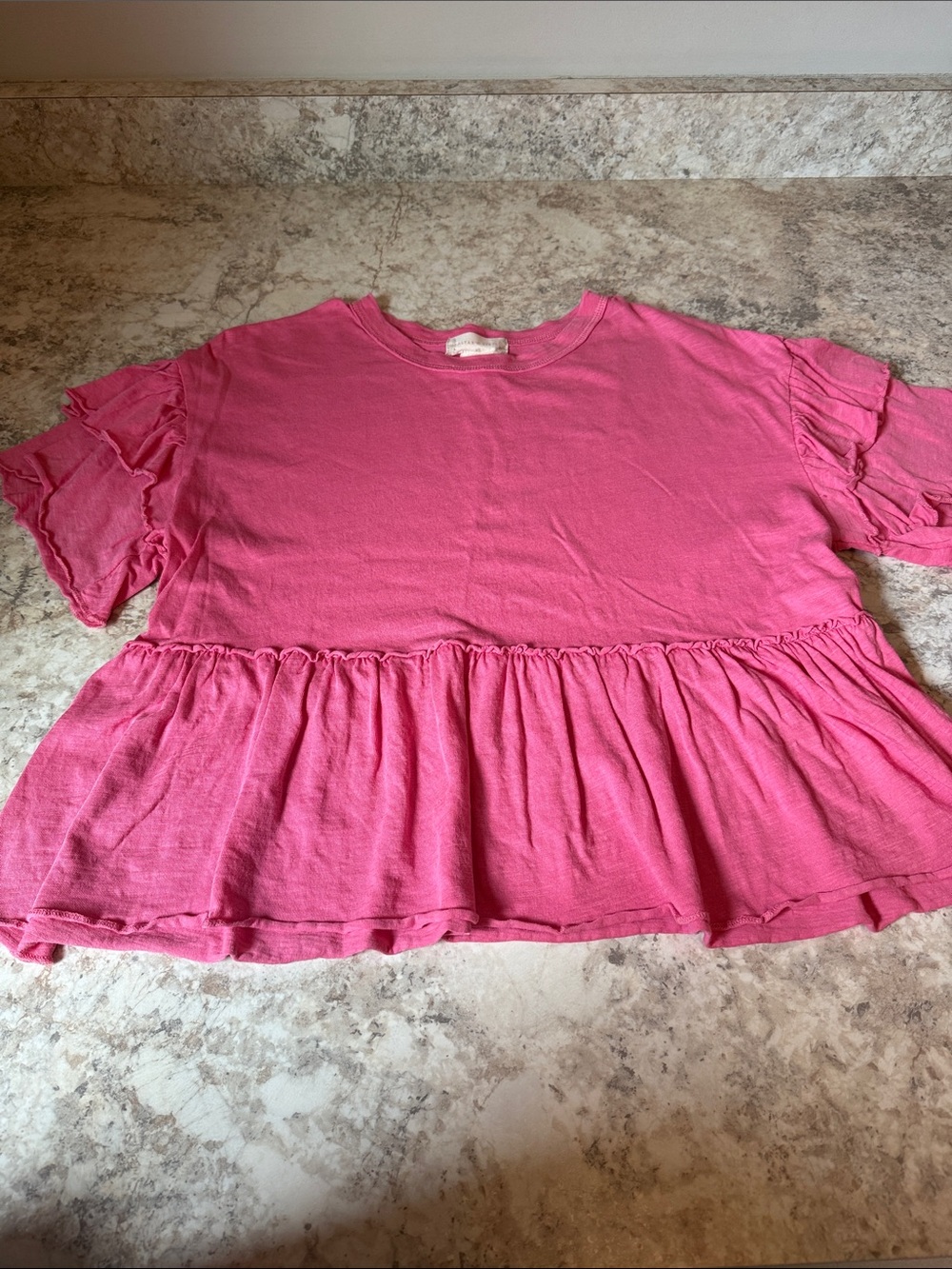 Altr’d State Pink Ruffle Hem Short Sleeve Top, XS
